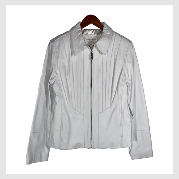 NWT Jones New York White Leather Jacket Women’s Size Large Zip Front Y2K - Picture 1 of 13